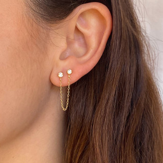 Boucle à l'unité dorée double strass et chaine