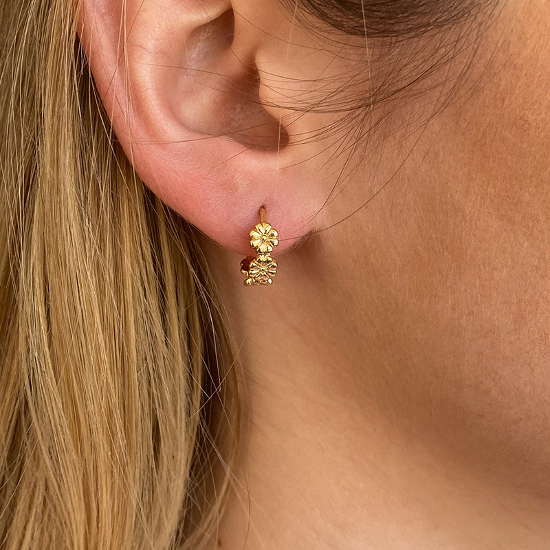 Mini créoles Plaqué or fleurs