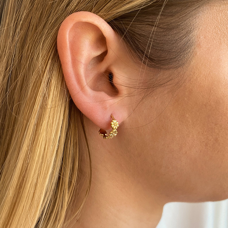 Mini créoles Plaqué or fleurs