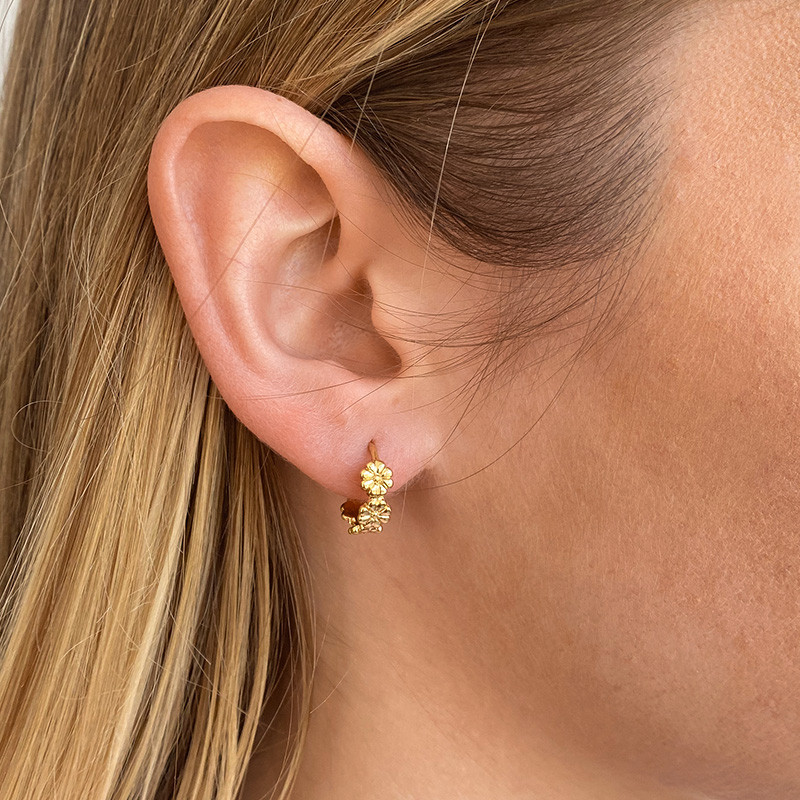 Mini créoles Plaqué or fleurs