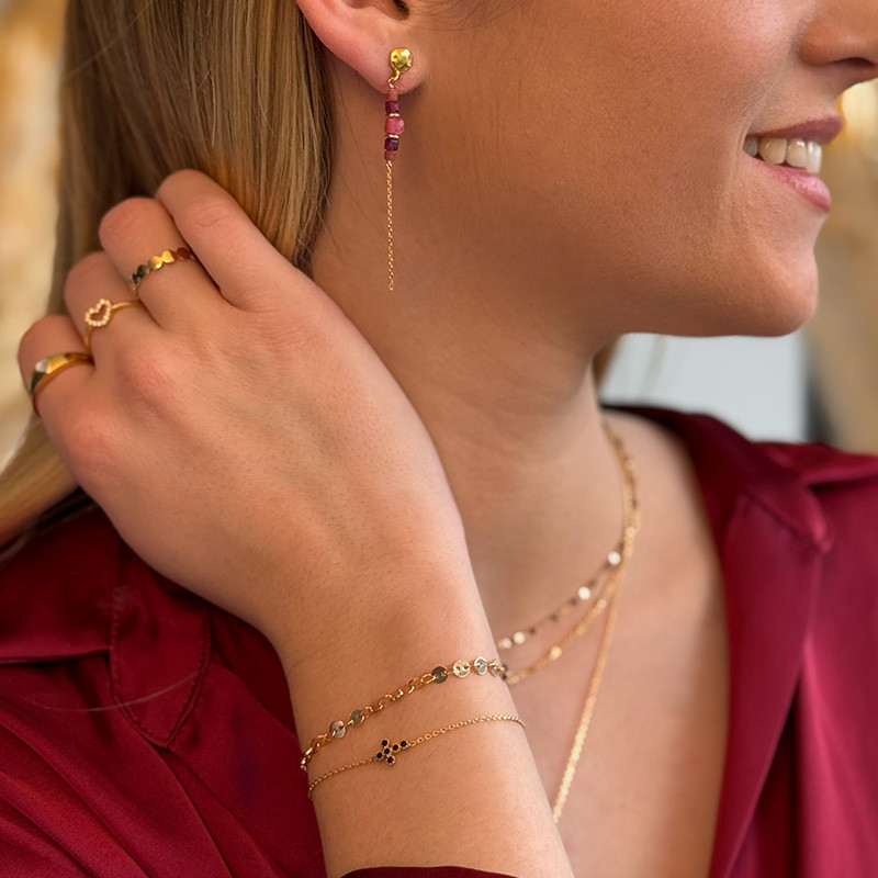 Boucles d’oreilles Dorées pendantes pierres fines