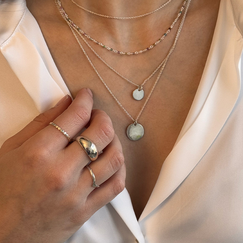 Collier Argent double médailles