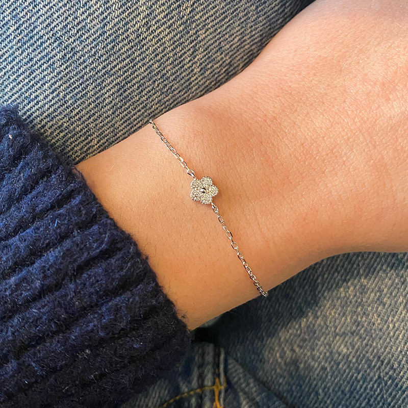 Bracelet Argent fleur strass