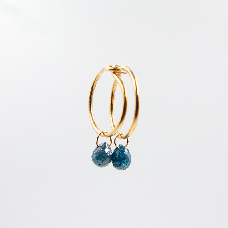 Créoles or 18 carats goutte Diamant bleu
