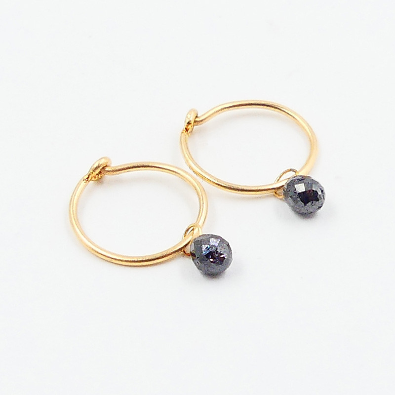 Créoles or 18 carats goutte Diamant noir