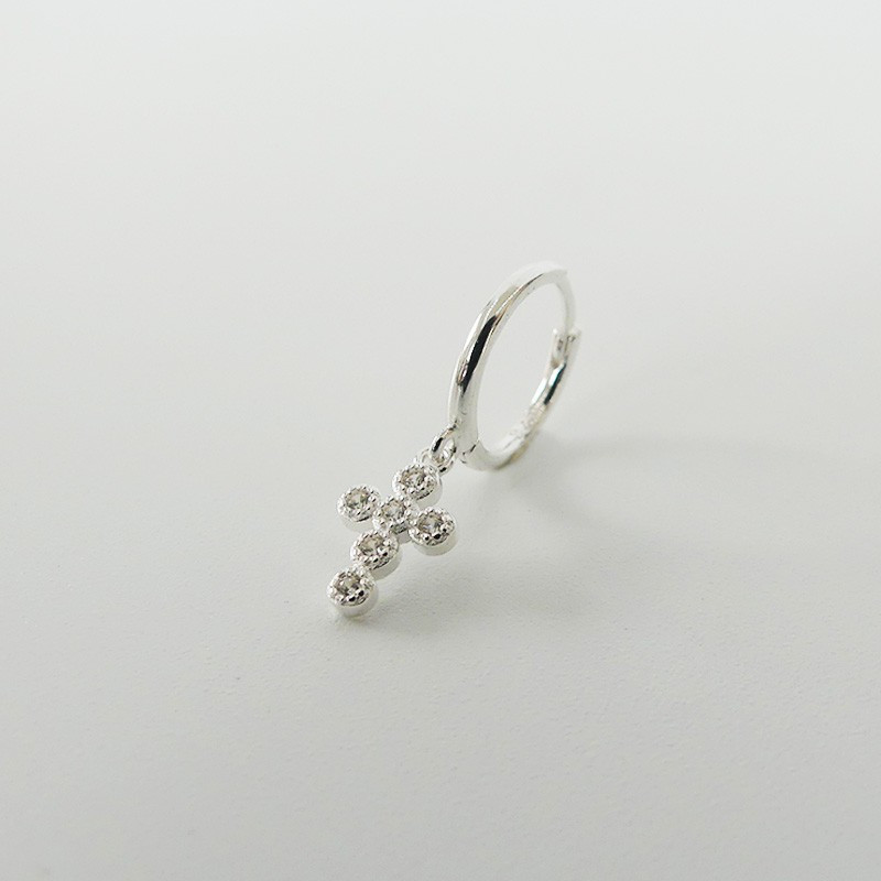 Boucle à l’unité Argent Croix Strass