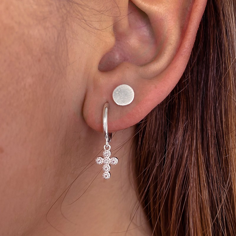 Boucle à l’unité Argent Croix Strass