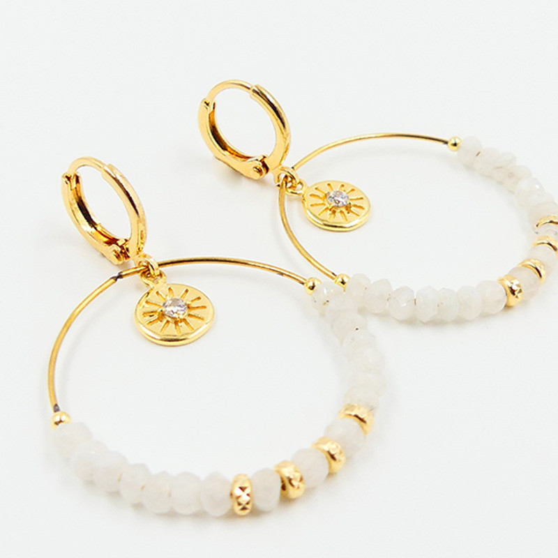 Boucles d'oreilles Dorées Blanc et Soleil