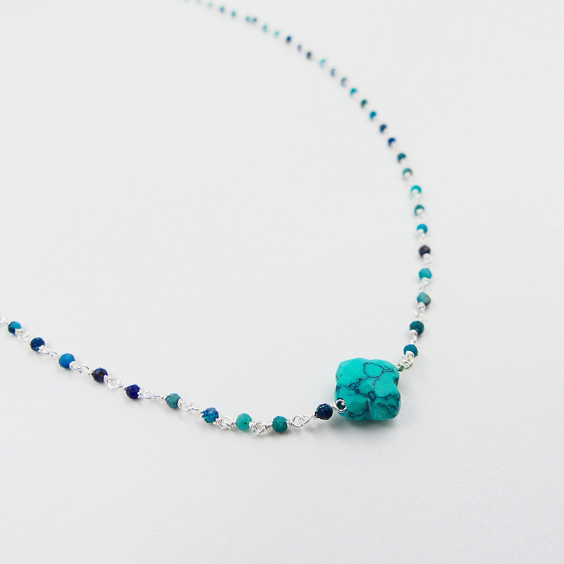 Collier Argent Links et trèfle Turquoise Africaine