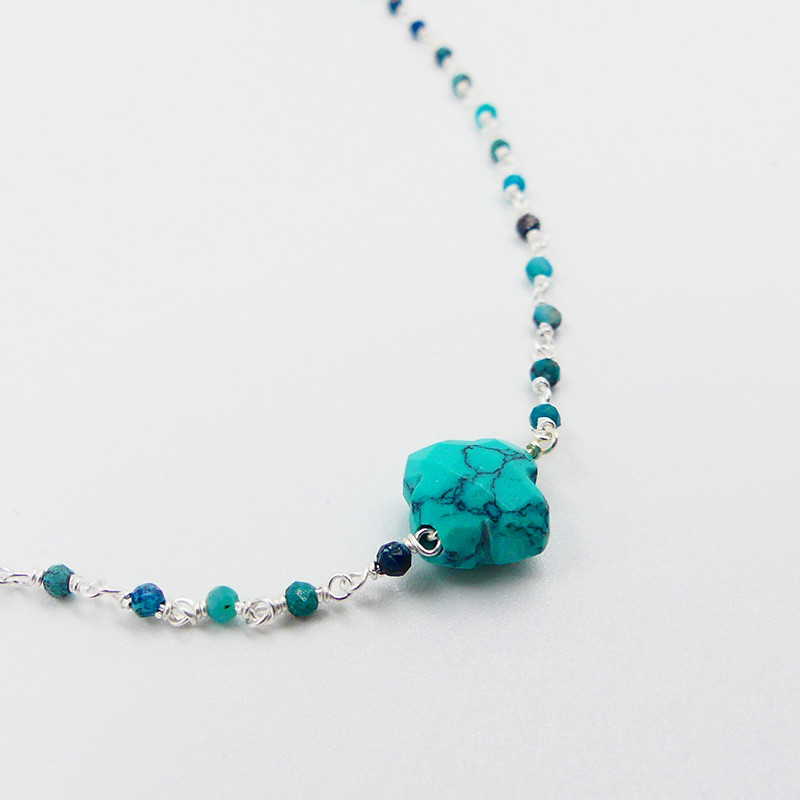 Collier Argent Links et trèfle Turquoise Africaine