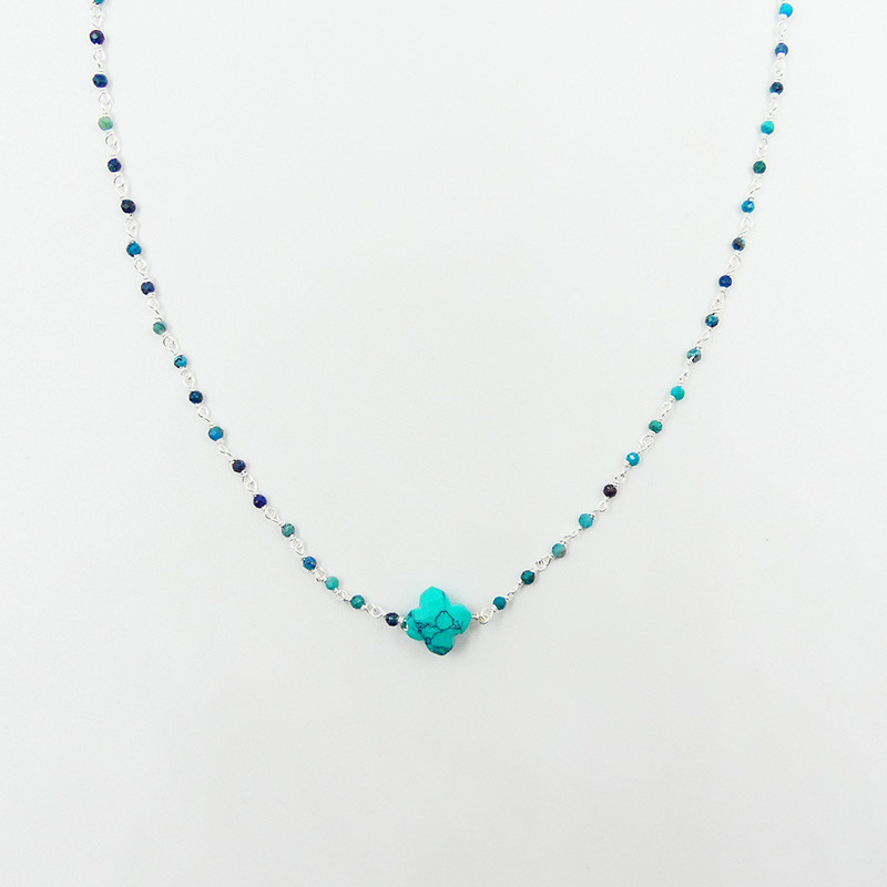 Collier Argent Links et trèfle Turquoise Africaine
