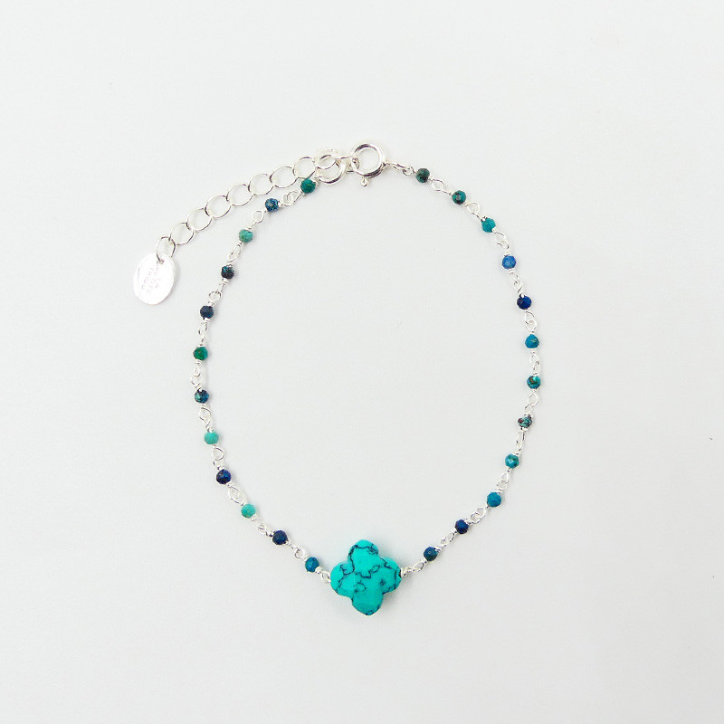 Bracelet Argent Links et trèfle Turquoise Africaine