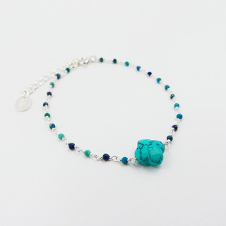 Bracelet Argent Links et trèfle Turquoise Africaine