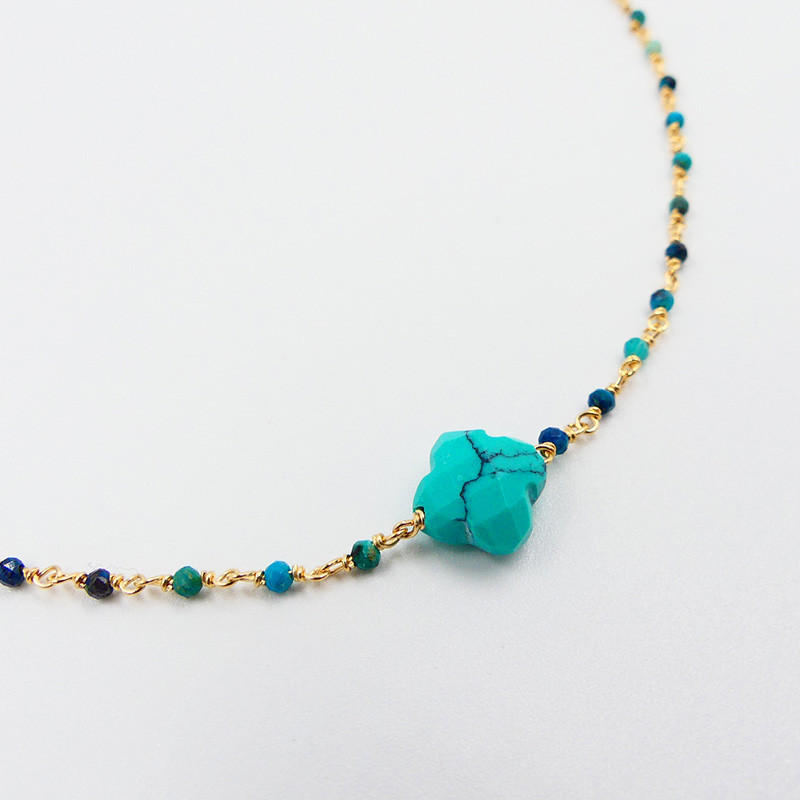 Collier Plaqué or Links et trèfle Turquoise Africaine