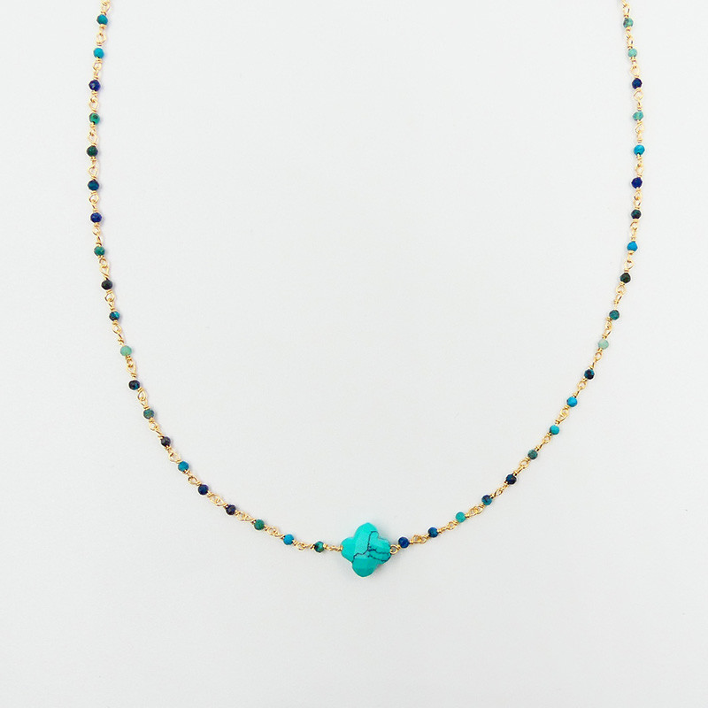 Collier Plaqué or Links et trèfle Turquoise Africaine