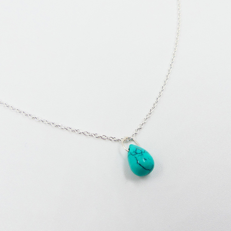 Collier Argent Goutte Turquoise Africaine