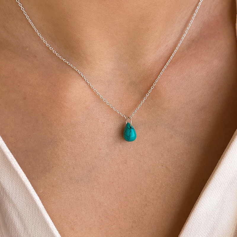 Collier Argent Goutte Turquoise Africaine