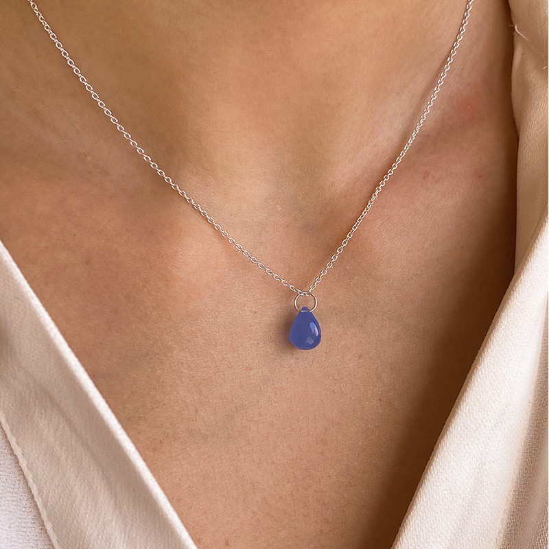 Collier Argent Goutte Aqua Calcite