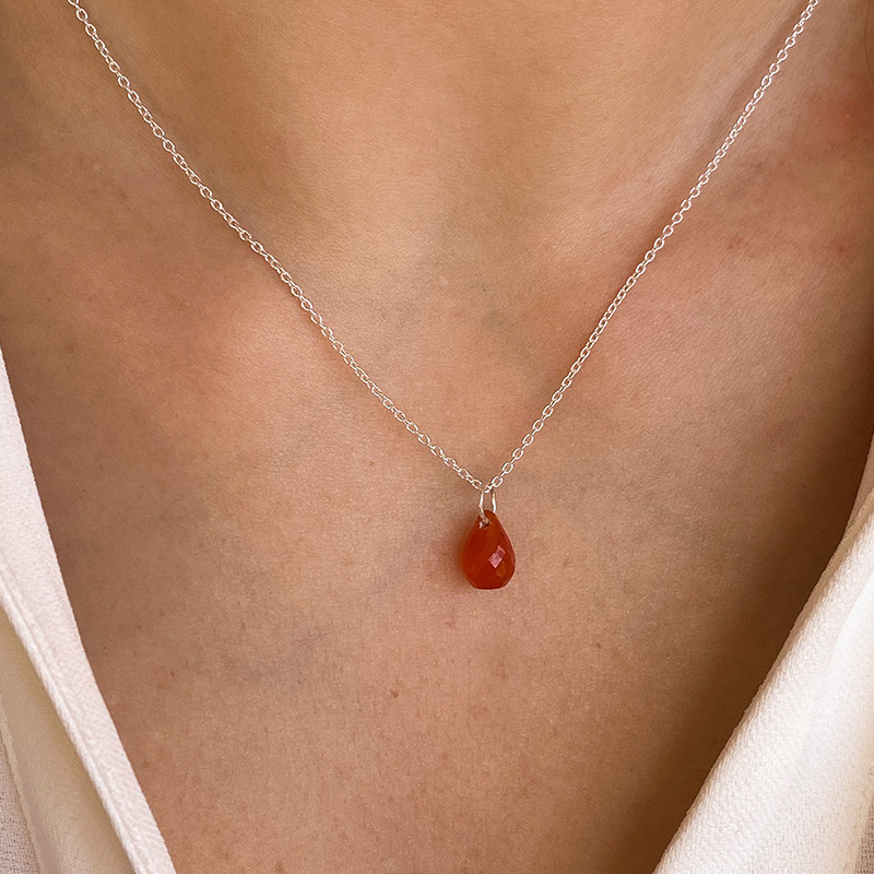 Collier Argent Goutte Cornaline