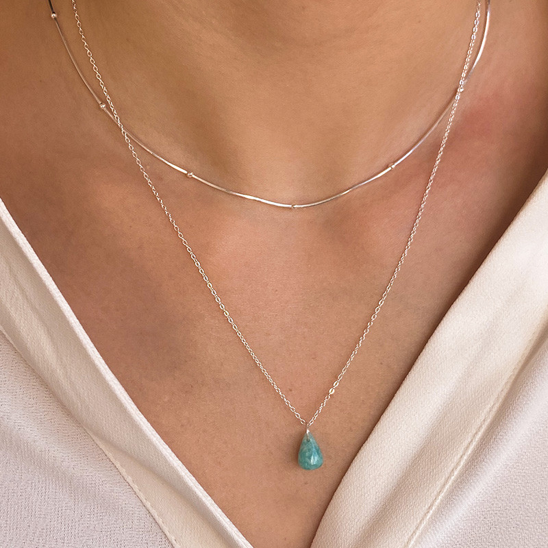 Collier Argent Goutte Amazonite