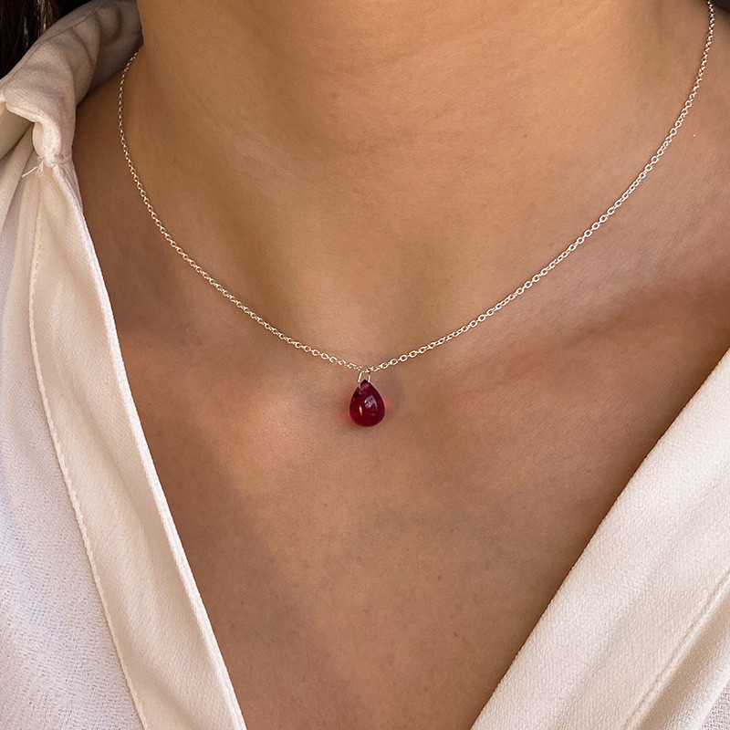 Collier Argent Goutte Grenat