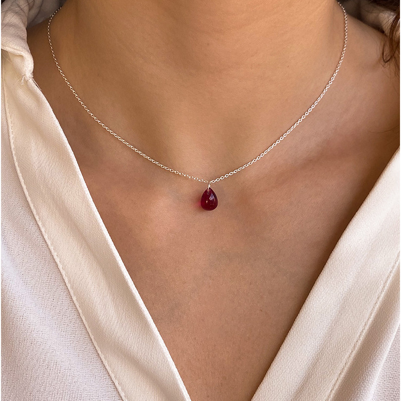 Collier Argent Goutte Grenat