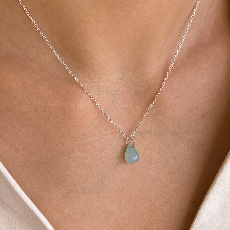 Collier Argent Goutte Aqua lisse