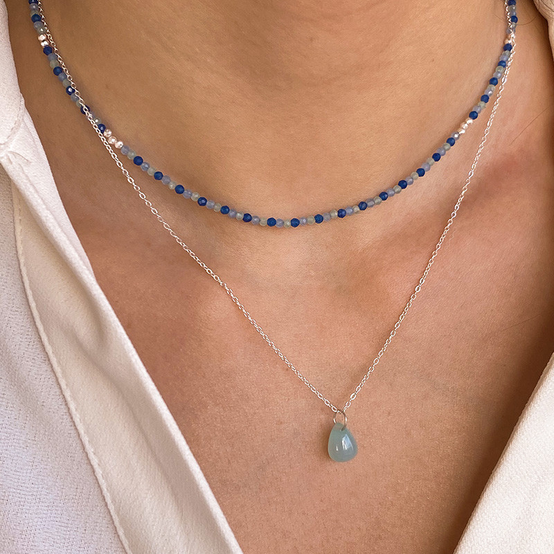 Collier Argent Goutte Aqua lisse