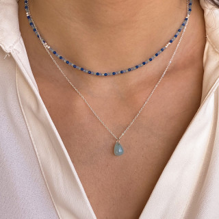 Collier Argent Goutte Aqua lisse