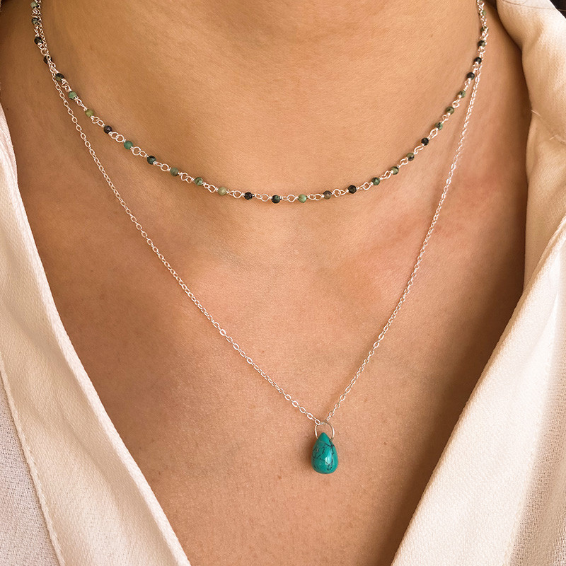 Collier Argent Goutte Turquoise Africaine