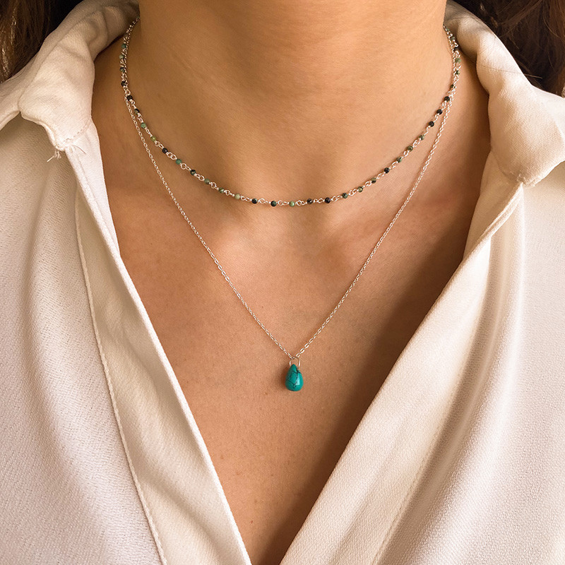 Collier Argent Goutte Turquoise Africaine