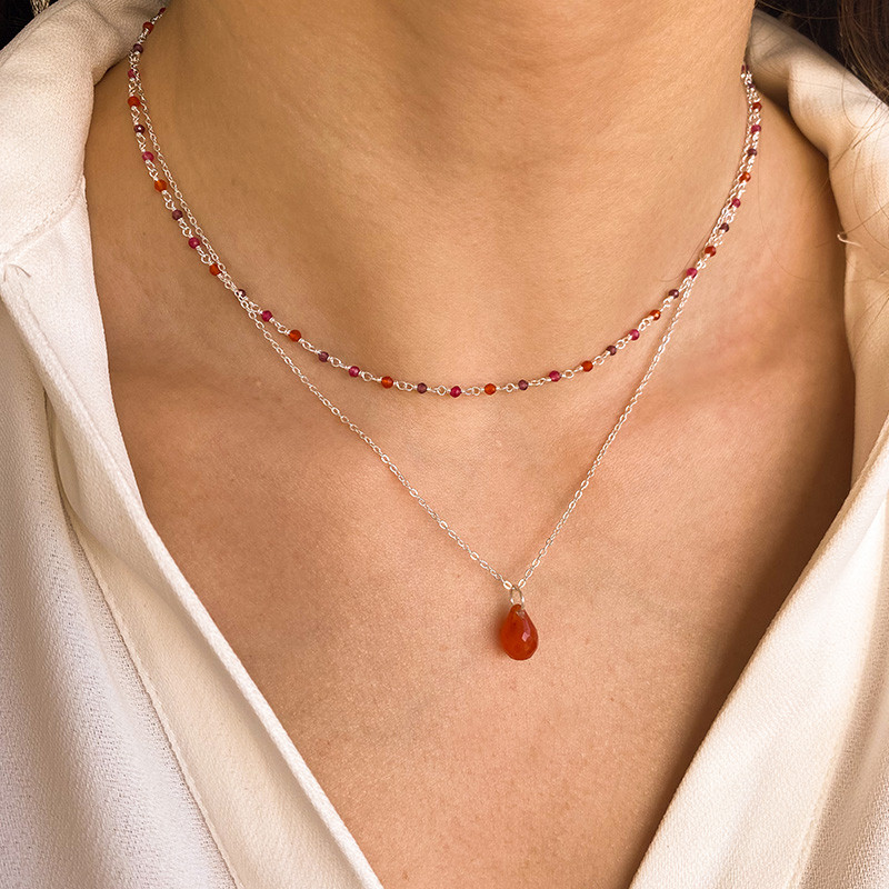 Collier Argent Goutte Cornaline