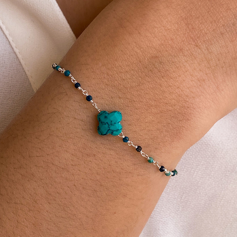 Bracelet Argent Links et trèfle Turquoise Africaine