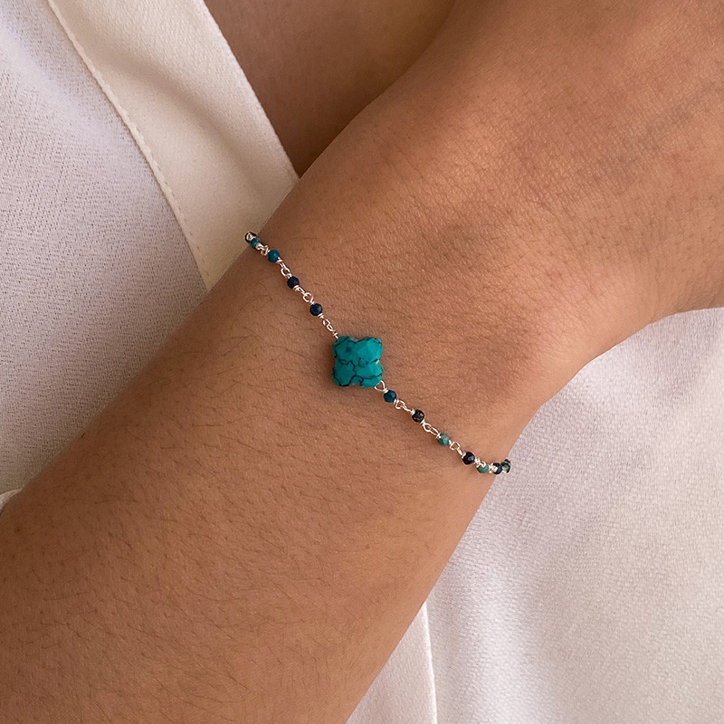 Bracelet Argent Links et trèfle Turquoise Africaine