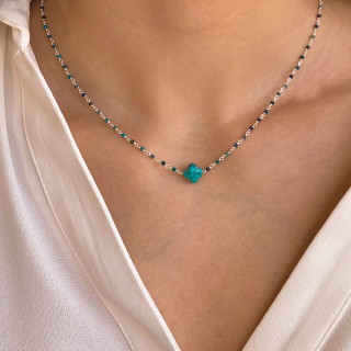 Collier Argent Links et trèfle Turquoise Africaine