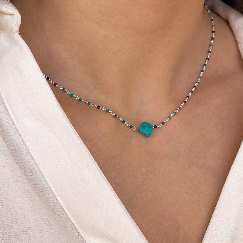 Collier Argent Links et trèfle Turquoise Africaine