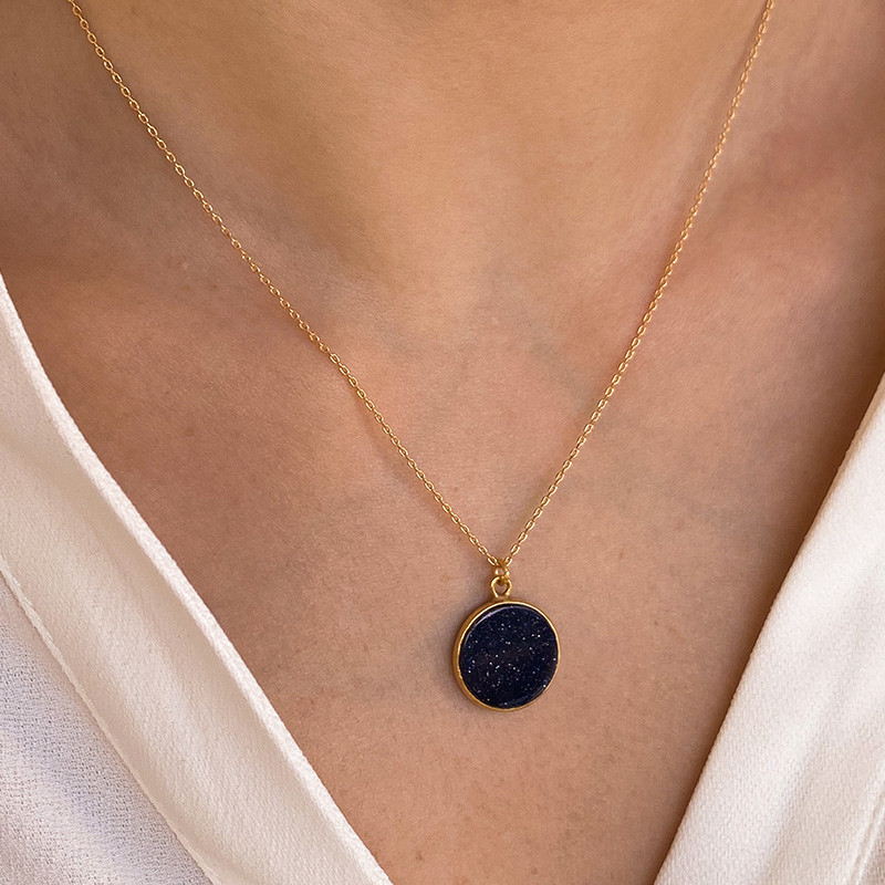 Collier Plaqué Or Pendentif Sun Stone