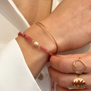 Bracelet Plaqué or Rhodochrosite et perle d'eau douce