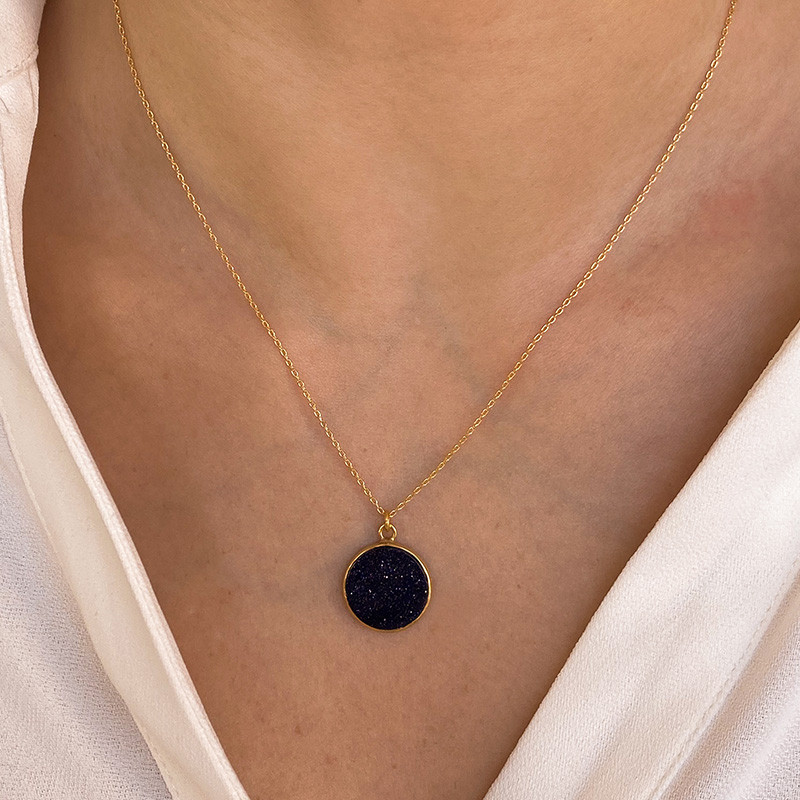 Collier Plaqué Or Pendentif Sun Stone