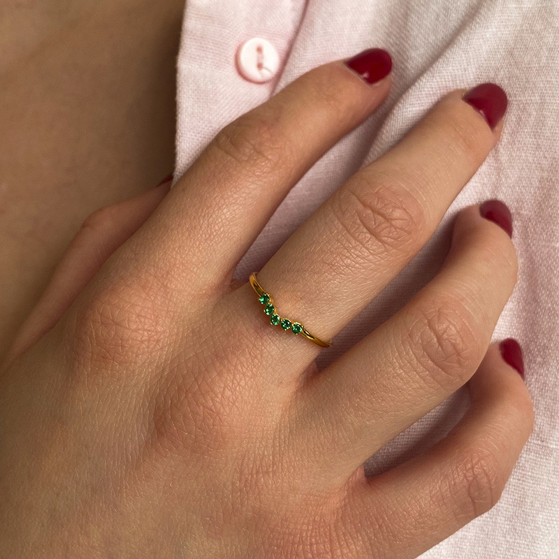 Bague Dorée tiare strass vert