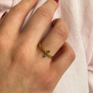 Bague Dorée 3 strass vert