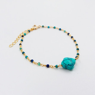 Bracelet Plaqué or Links et trèfle Turquoise Africaine