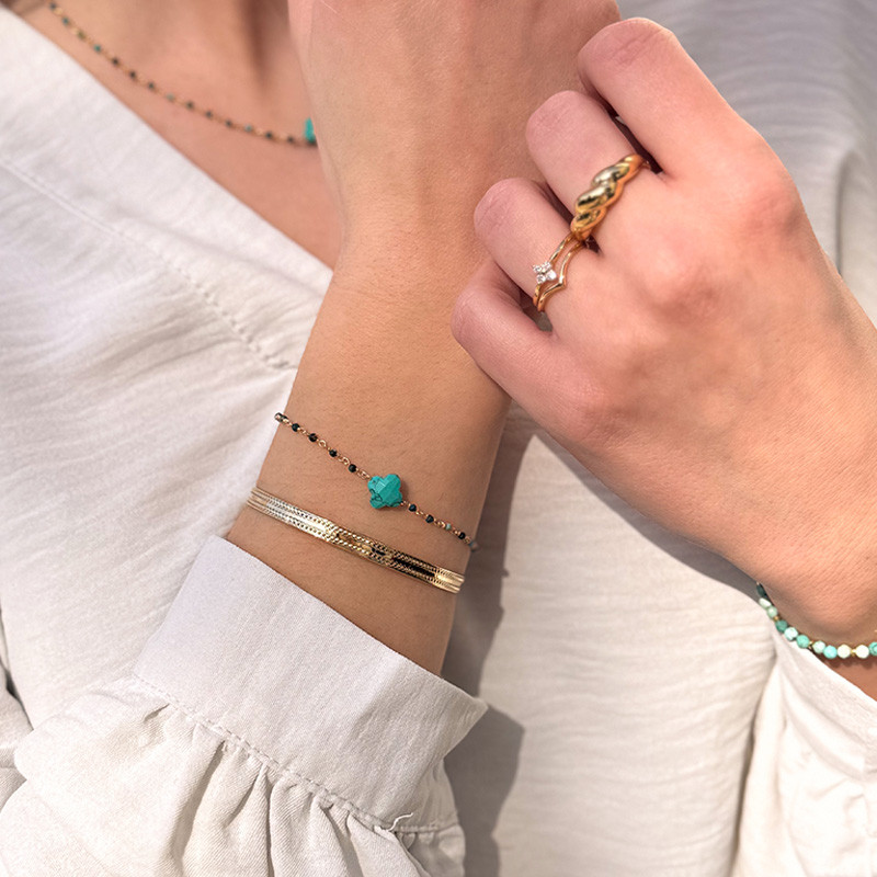 Bracelet Plaqué or Links et trèfle Turquoise Africaine