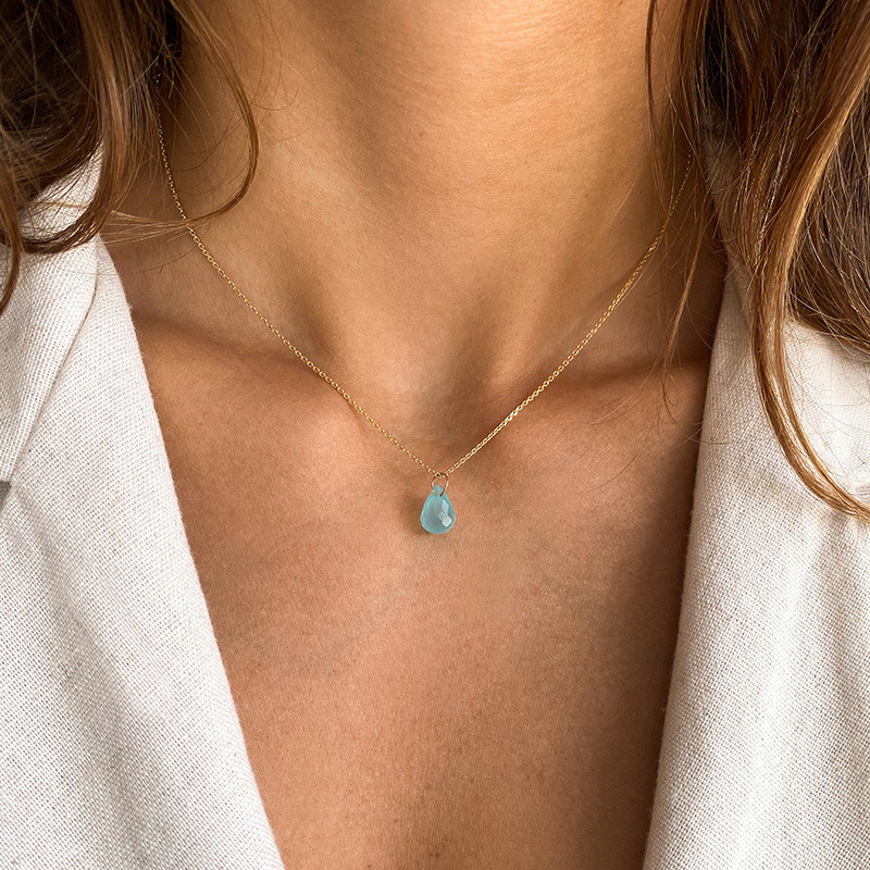 Collier Plaqué or Goutte Aqua