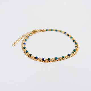 Bracelet plaqué or double rangs links Turquoise Africaine