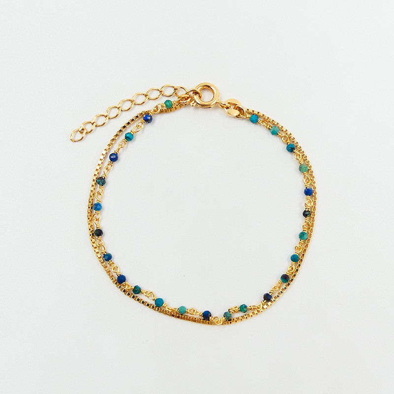 Bracelet plaqué or double rangs links Turquoise Africaine