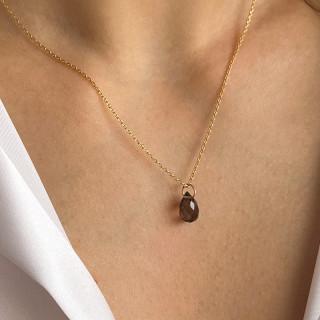 Collier Plaqué or Goutte Quartz Fumé