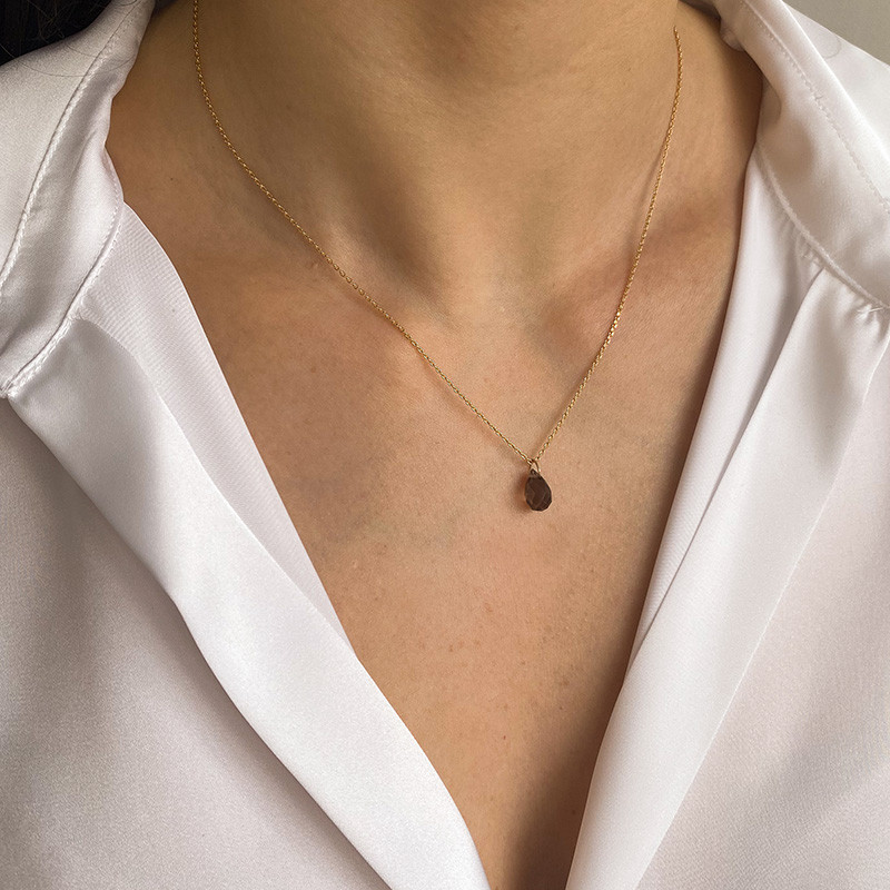Collier Plaqué or Goutte Quartz Fumé