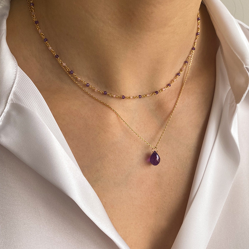 Collier Plaqué or Goutte Améthyste