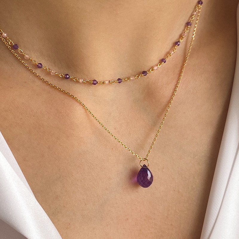 Collier Plaqué or Goutte Améthyste